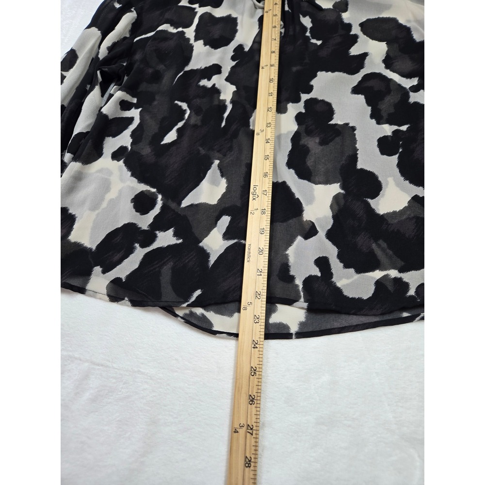 Sanctuary Abstract Animal Print Smocked Neck Balloon Sleeve Blouse Black Gray S - Picture 2 of 7